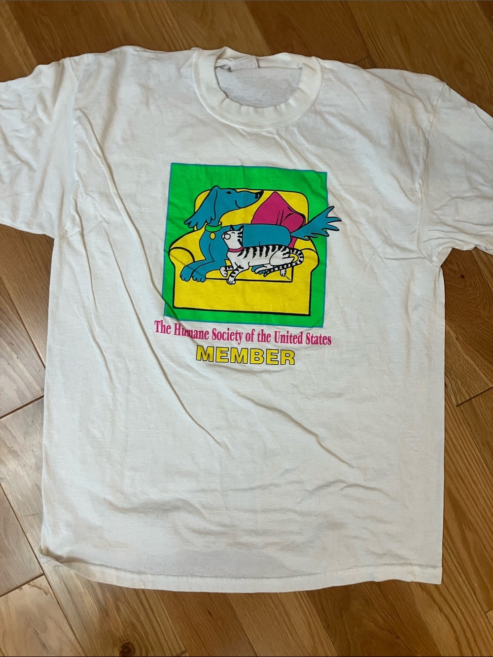 Vintage Humane Society member Tee with Bright Pet Graphic - XL 1990s